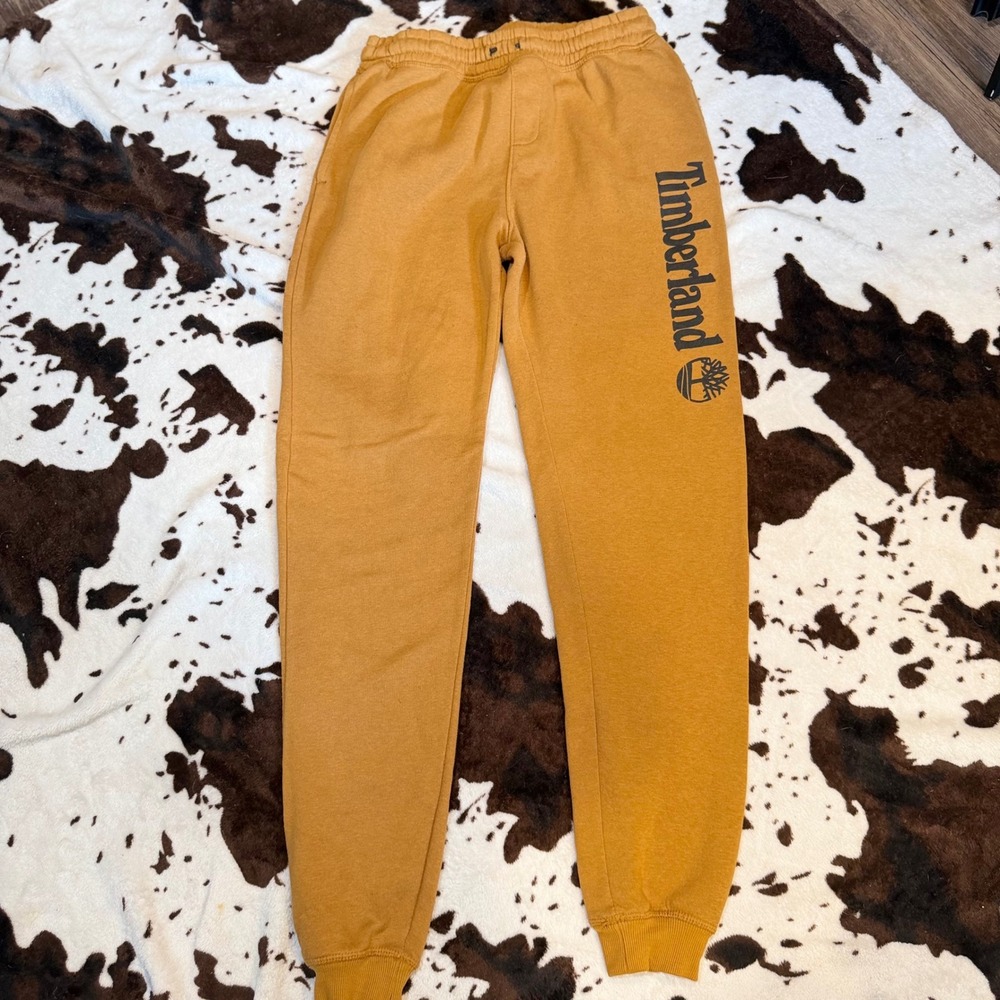Timberland Sweatpants Women XL Wheat Yellow Logo Fleece Joggers Streetwear